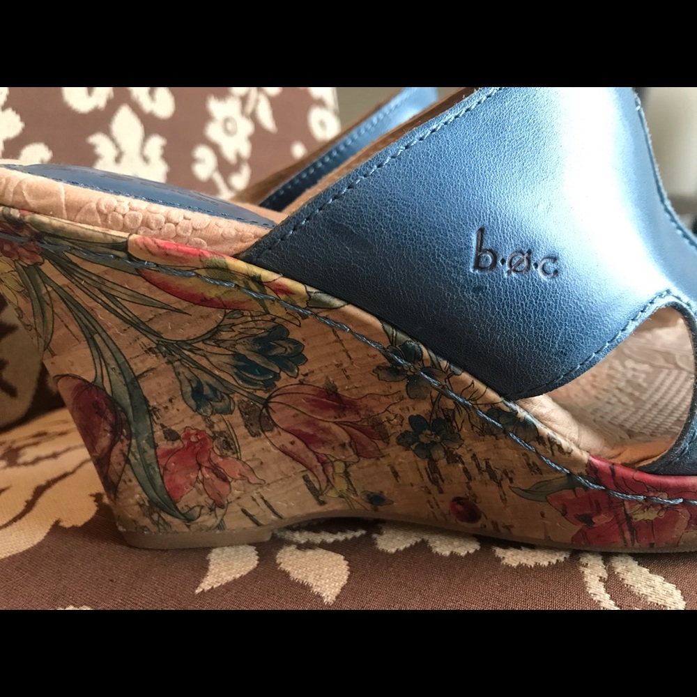 Born blue wedges with flowers on heel